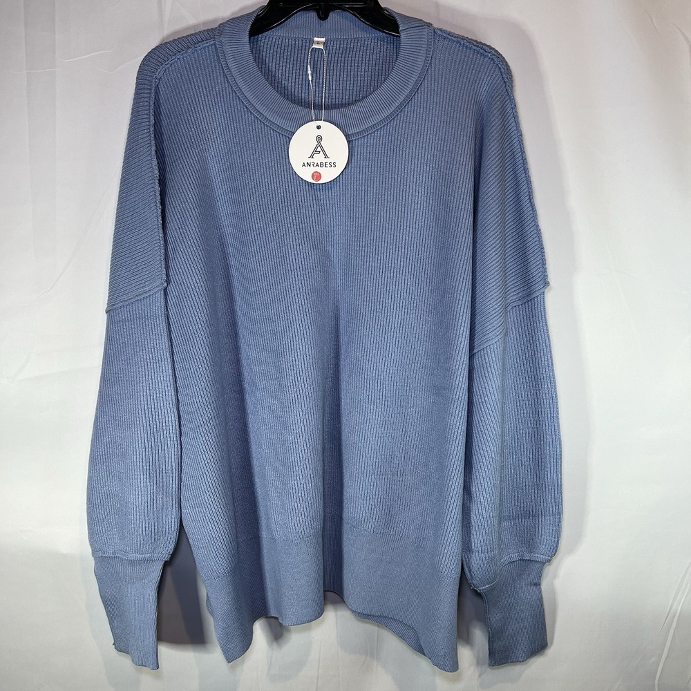 Large Anrabess Women's Knit Sweater L Light Blue Warm Large‎ Oversized Sleeve